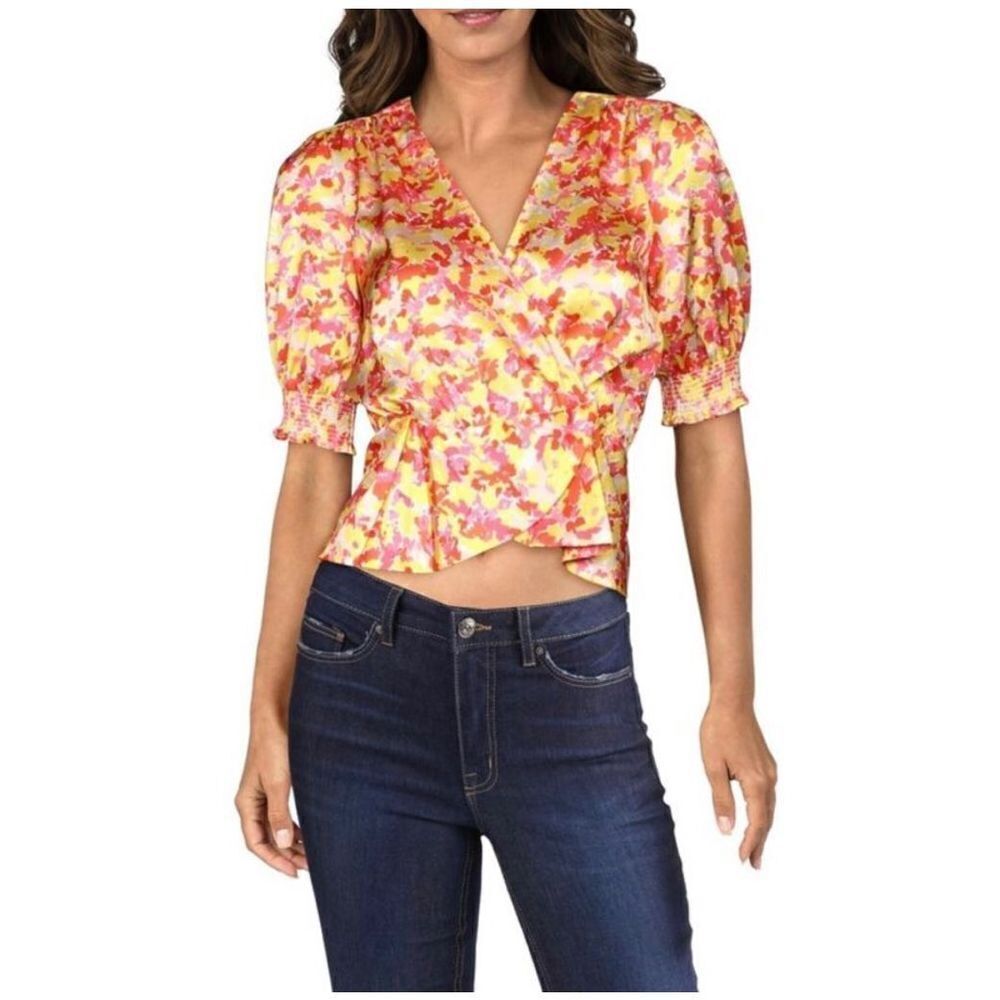 LINI XS Azmyra Top Floral Print Blouse Fuax Wrap